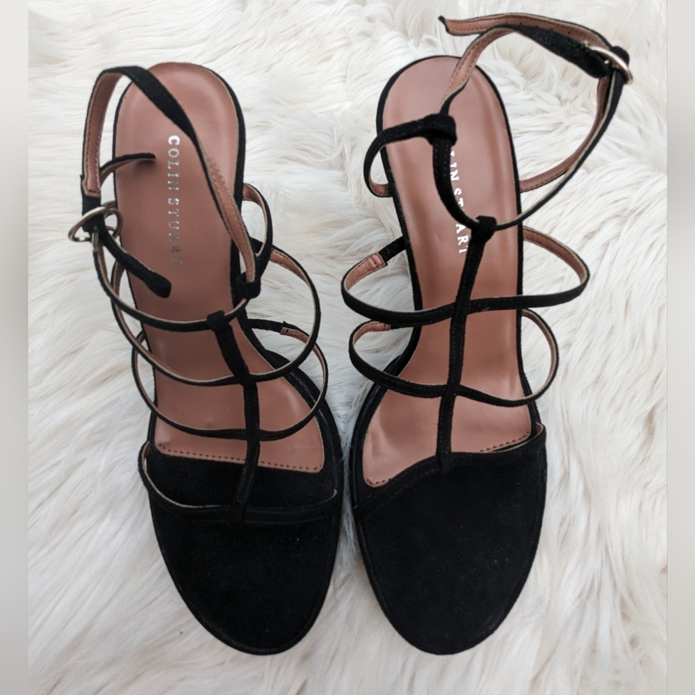 Colin Stuart Black Suede Platform Heel Shoes  170559-093 Womens Size 8.5 New